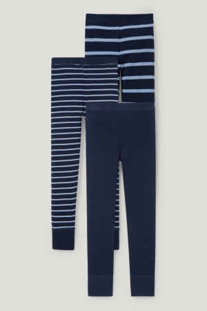 C&A Multipack Of 3 Long Pants Mager Rib Organic Katoenen Ondergoed Donkerblauw | RKW-501347
