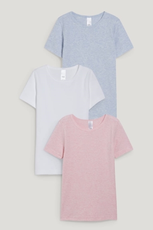 C&A Multipack Of 3 Long Sleeve Organic Katoenen Topjes Wit Lichtblauw | SQN-627185