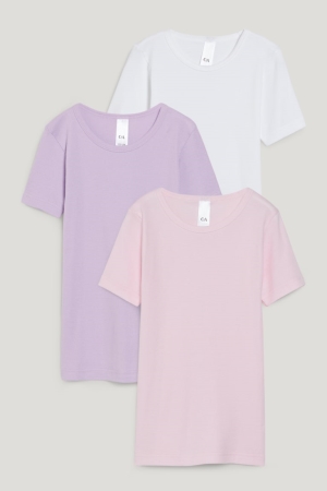C&A Multipack Of 3 Vest Organic Katoenen T-shirts Wit Roze | DNR-071423