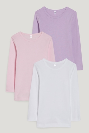 C&A Multipack Of 3 Vest Organic Katoenen T-shirts Wit Roze | RTB-861702