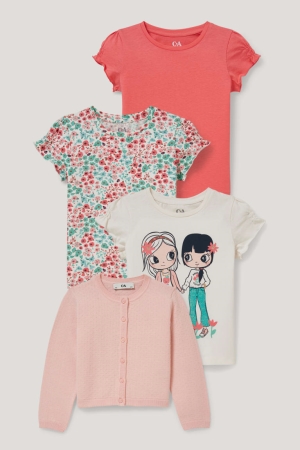 C&A Multipack Of 4 And 3 Sleeve T-shirts Roze | XCL-894170