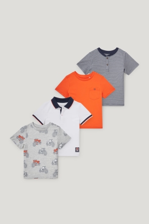 C&A Multipack Of 4 Sleeve T-shirts Donkeroranje | CBT-563479