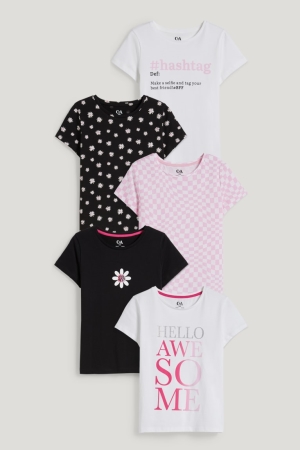 C&A Multipack Of 5 Sleeve In-conversion Katoenen T-shirts Wit | JFQ-240357