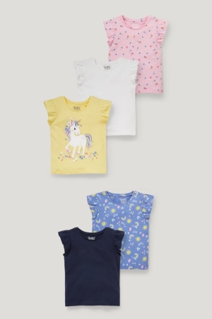 C&A Multipack Of 5 Sleeve T-shirts Wit Geel | SFN-503192
