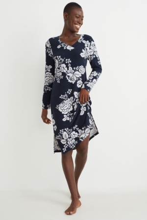 C&A NightFloral Nachtkleding Donkerblauw | SUL-016278
