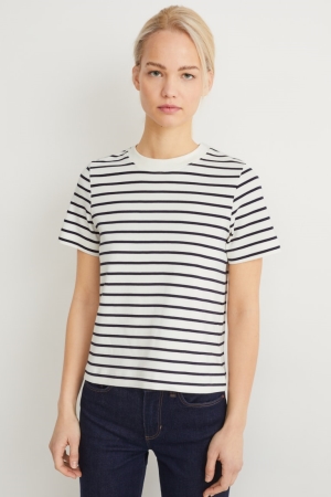 C&A Organic Katoenen Gestreept T-shirts Donkerblauw Wit | QTJ-954837