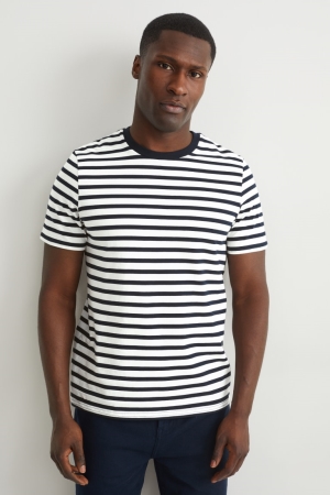 C&A Organic Katoenen Gestreept T-shirts Donkerblauw Wit | RZF-473052