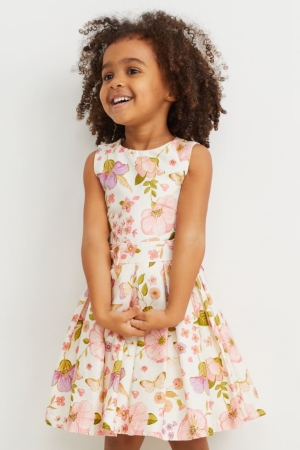 C&A Partywear Floral Jurken Wit Roze | IMB-174625