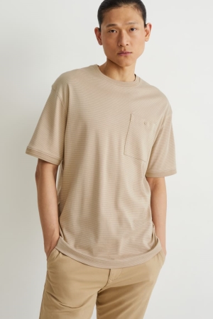C&A Pima Katoenen Gestreept T-shirts Beige | XLV-263175