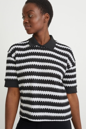 C&A Polo Gestreept Overhemd Zwart Wit | HOL-518076