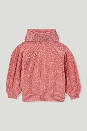 C&A Polo Neck Recycled Cable Knit Pattern Jumpers Roze | JFH-480172