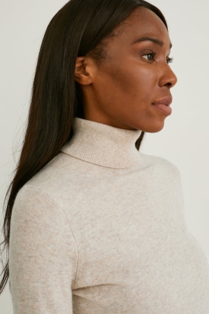 C&A Polo Neck Recycled Jumpers Beige | FLA-043671