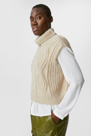 C&A Polo Neck Slipover Hoodie Wit | OIZ-410962