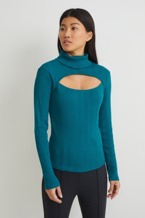 C&A Polo Neck Topjes Donkergroen | AWC-690713