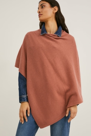 C&A Poncho With Cashmere Wol Blend Hoodie Bruin | UZS-329075