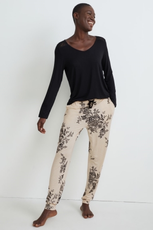 C&A Pyjama Bottoms Floral Nachtkleding Beige | FQA-429035
