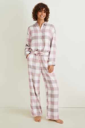 C&A Pyjamas Check Nachtkleding Lichtgrijs | PJU-318694