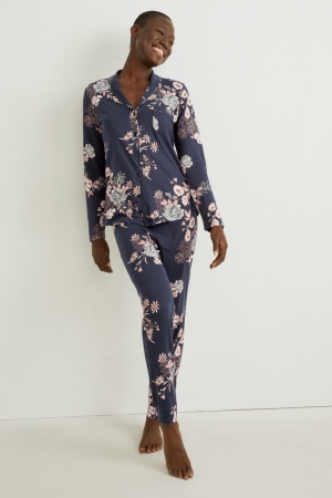 C&A Pyjamas Floral Nachtkleding Donkerblauw | NTH-078543