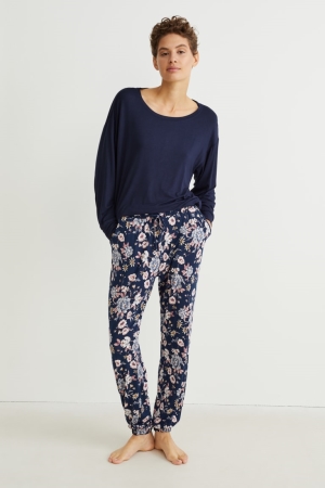 C&A Pyjamas Floral Nachtkleding Donkerblauw | VOA-034598
