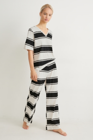 C&A Pyjamas Gestreept Nachtkleding Lichtbeige | VUO-341569