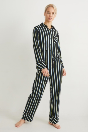 C&A Pyjamas Gestreept Nachtkleding Zwart | VKX-052471