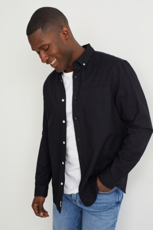 C&A Regular Fit Button-down Collar Organic Katoenen Overhemd Zwart | LTF-280763