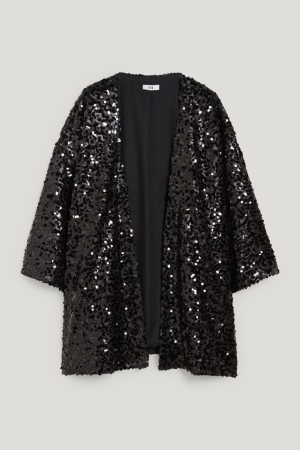 C&A Sequin Kimono Shiny Hoodie Zwart | DNF-857362