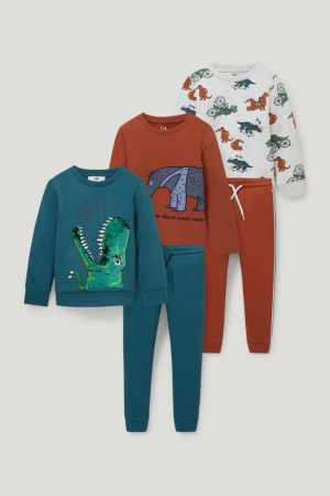 C&A Set 2, 1 Long Sleeve And 2 Joggers Broek Donkerturquoise | PYQ-624975