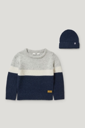 C&A Set And Gebreid Hat 2 Piece Jumpers Donkerblauw | FSN-068173