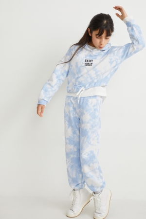 C&A Set And Joggers 2 Piece Broek Wit Lichtblauw | LRA-704281