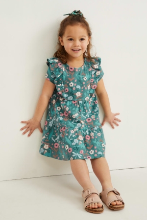 C&A Set And Scrunchie 2 Piece Floral Jurken Groen | AKL-135976