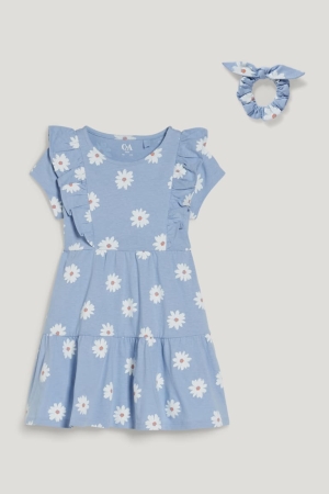 C&A Set And Scrunchie 2 Piece Floral Jurken Lichtblauw | NAI-536794