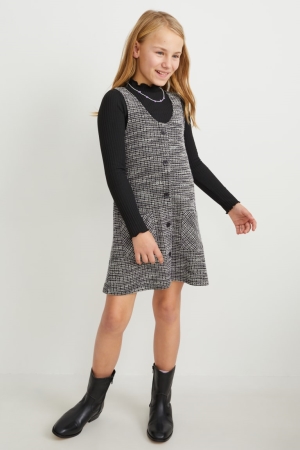 C&A Set Bouclé And Long Sleeve 2 Piece Jurken Zwart | CYZ-425831