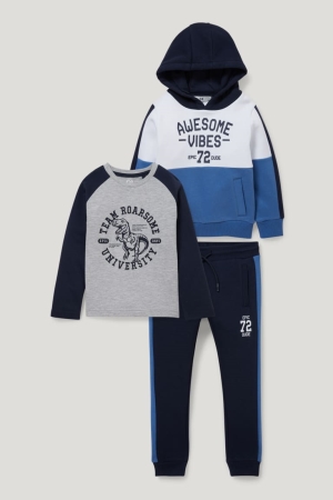 C&A Set, Long Sleeve And Joggers 3 Piece Broek Donkerblauw | GBW-283576