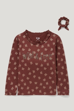 C&A Set Long Sleeve And Scrunchie 2 Piece Patterned Topjes Bruin | AEY-572048