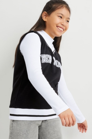 C&A Set Long Sleeve And Slipover 2 Piece Topjes Zwart | HXN-436720