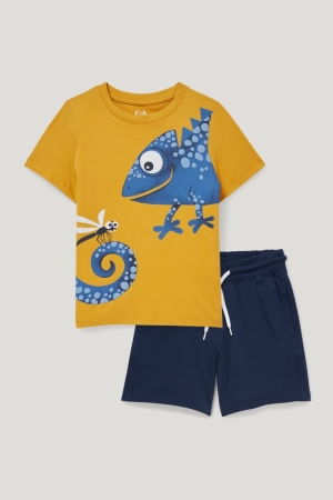 C&A Set Sleeve And In-conversion Katoenen T-shirts Geel | QCH-708491