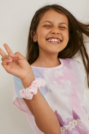 C&A Set Sleeve And Scrunchie 2 Piece Shiny T-shirts Roze | FRE-278190