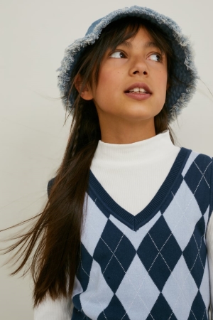 C&A Set Slipover And Polo Neck 2 Piece Topjes Wit Blauw | AHJ-024563