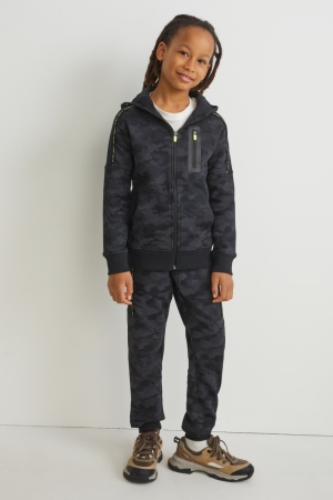C&A Set Zip-through And Joggers 2 Piece Patterned Broek Zwart | ELH-053789