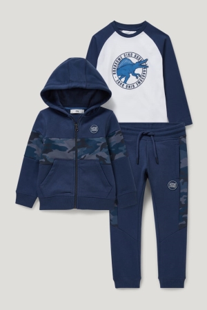 C&A Set Zip-through With Hood, Long Sleeve And Joggers Broek Donkerblauw | IOG-627894