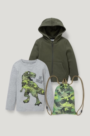 C&A Set Zip-through With Hood, Long Sleeve And Gym Bag Broek Donkergroen | TCY-398621