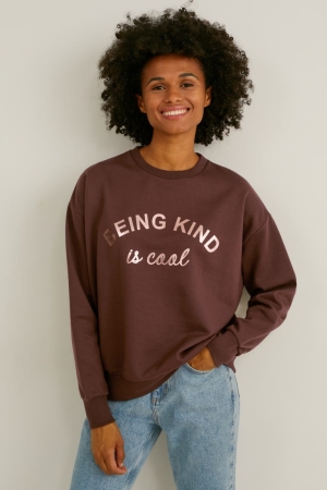 C&A Shiny Sweatshirts Donkerbruin | NOX-934726