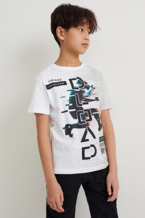 C&A Sleeve Augmented Reality Motif T-shirts Wit | UKP-483690