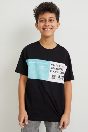 C&A Sleeve Augmented Reality Motif T-shirts Zwart | XOM-617290