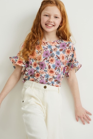 C&A Sleeve Floral T-shirts Wit | HEJ-710823