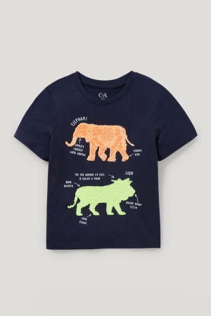 C&A Sleeve Shiny T-shirts Donkerblauw | BAC-520138