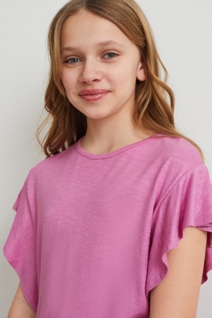 C&A Sleeve Shiny T-shirts Lichtpaars | HTR-769213