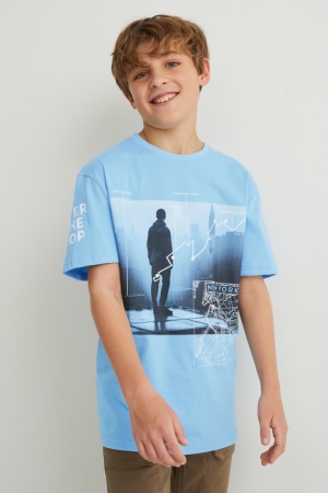 C&A Sleeve With In-conversion Katoenen T-shirts Lichtblauw | FCT-238659