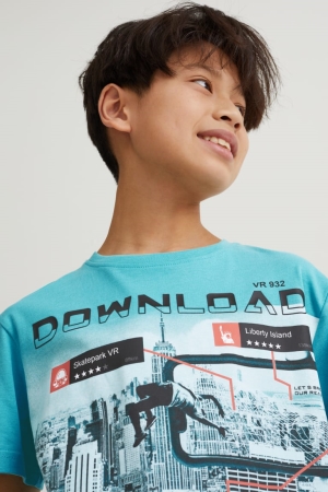 C&A Sleeve With In-conversion Katoenen T-shirts Lichtturquoise | HTX-481763
